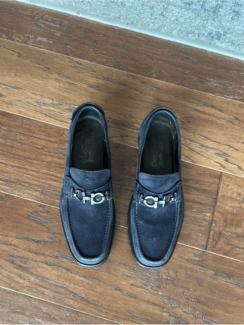 Salvatore Ferragamo Navy Suede Bit Loafers
